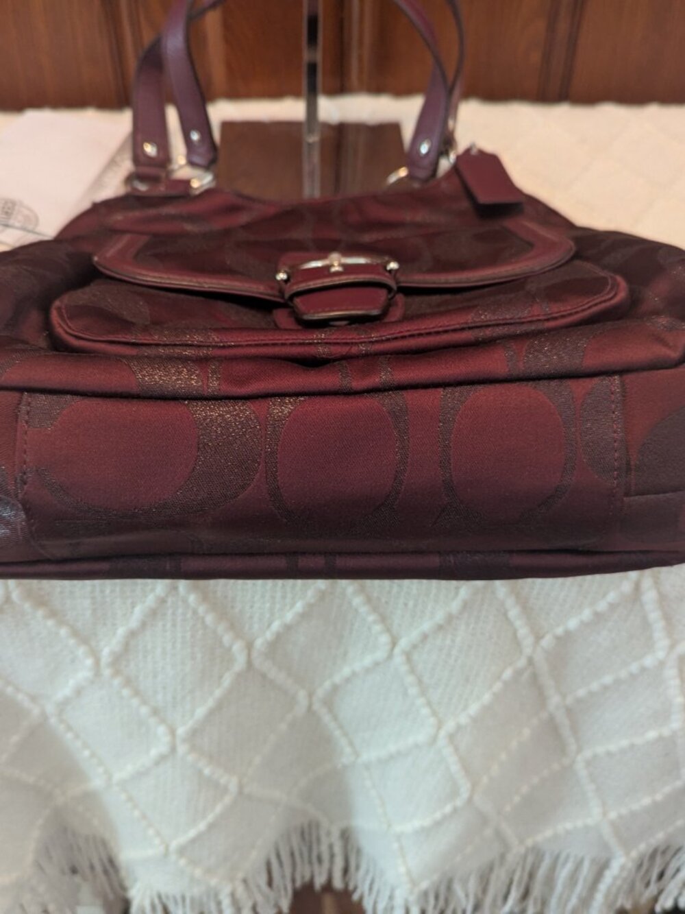 Coach Campbell F26245 Burgundy Signature Metallic Hobo Bag Burgundy - Picture 6 of 14